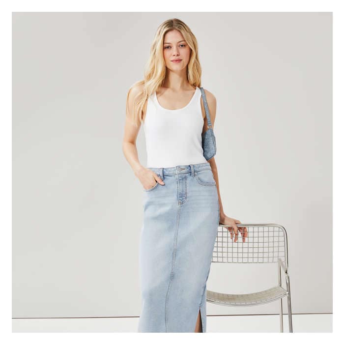 Women's Light Wash Denim Midi Skirt